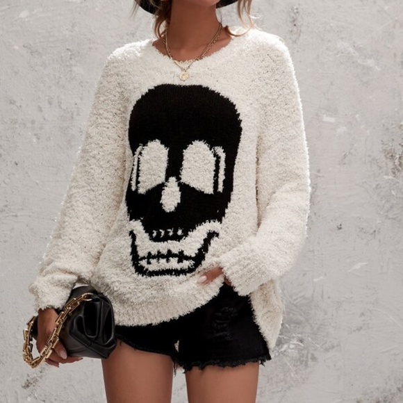 BellanBlue Sweaters - Cozy Cream Skull Teddy Oversized Sweater
